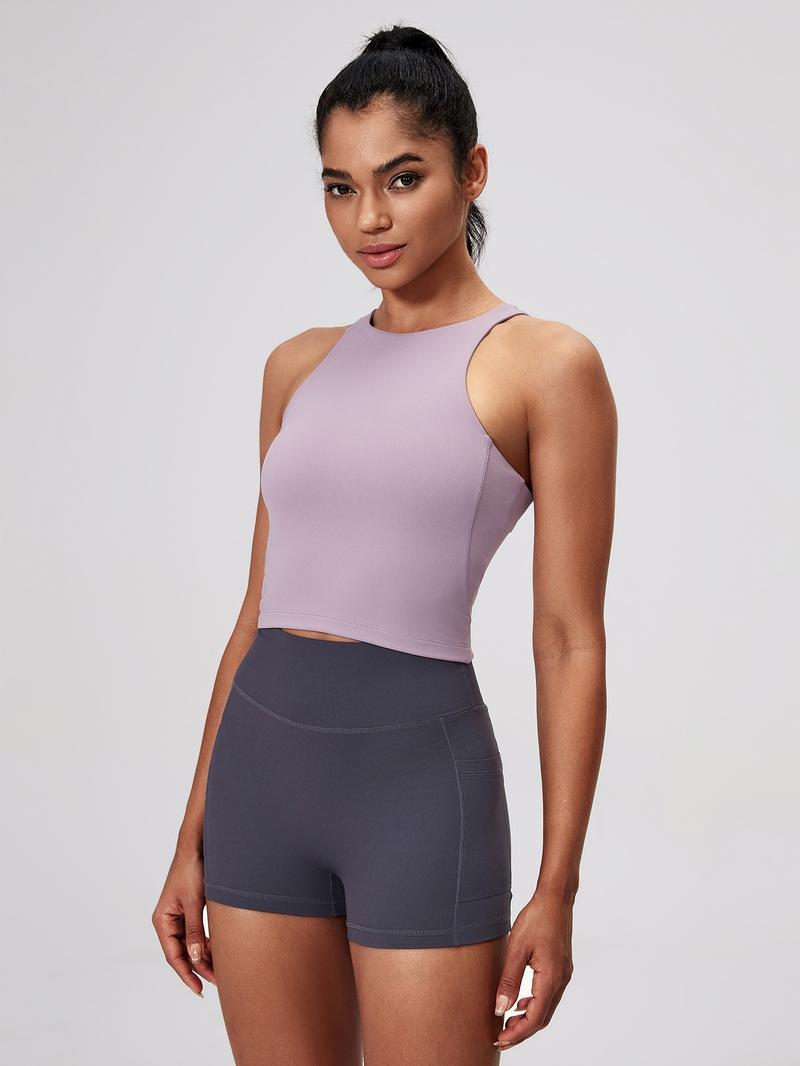 Women's Solid Color Racer Back Sports Bra, Breathable Comfortable Sports Bra, Ladies Sportswear for Yoga Gym Workout