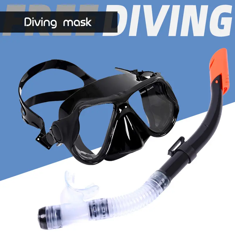 Adult Panoramic Wide View Snorkel Mask Set Semi-Dry Anti-Splash Snorkel Tube Leakproof Soft Silicone Skirt Tempered Glass Dive Goggles For Beach Swimming Travel