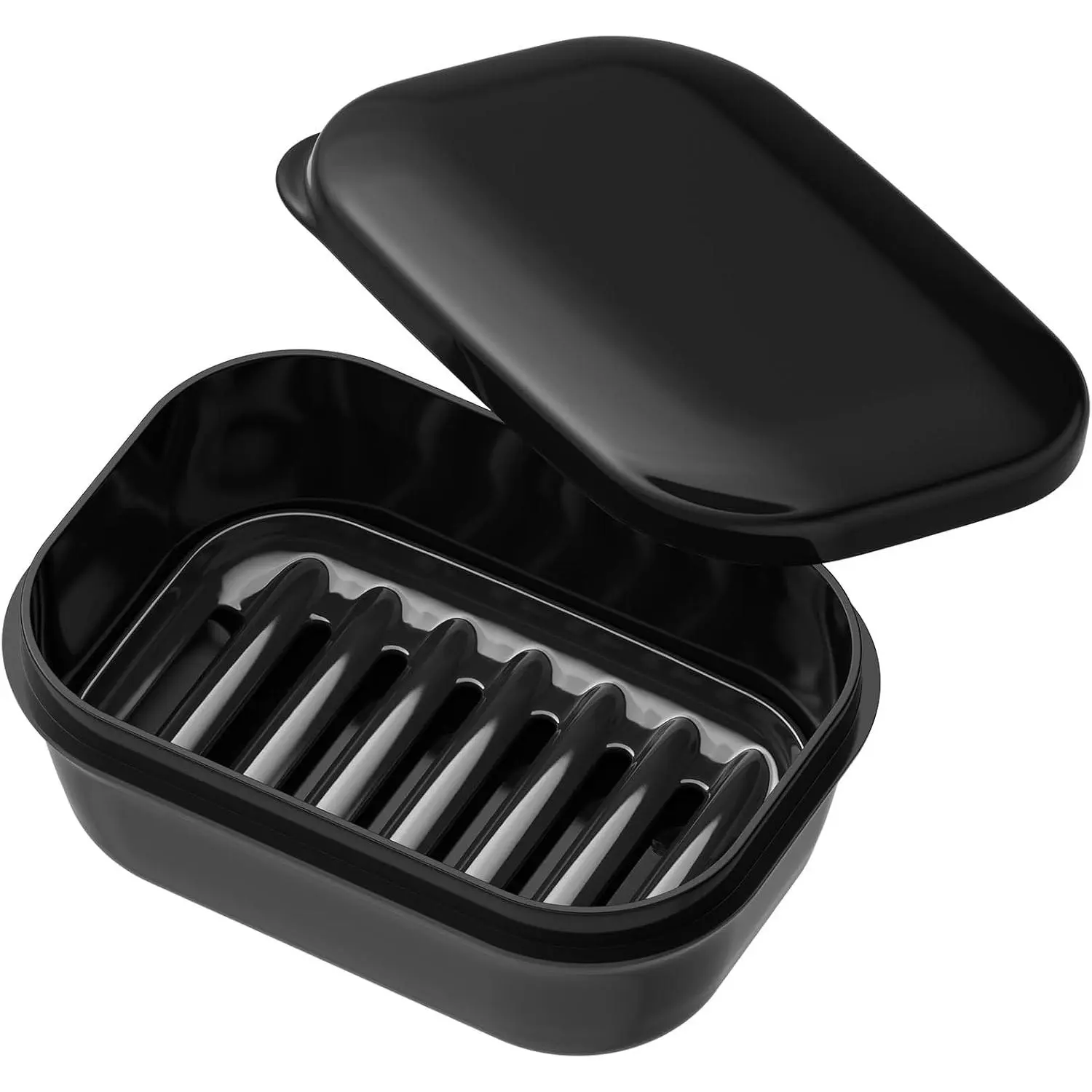Leakproof Soap Dish with Lid & Draining Layer, Shatterproof Travel Bar Soap Holder Case Container, Portable Travel Size Toiletries Essentials for Camping, Gym, Bathroom, Black