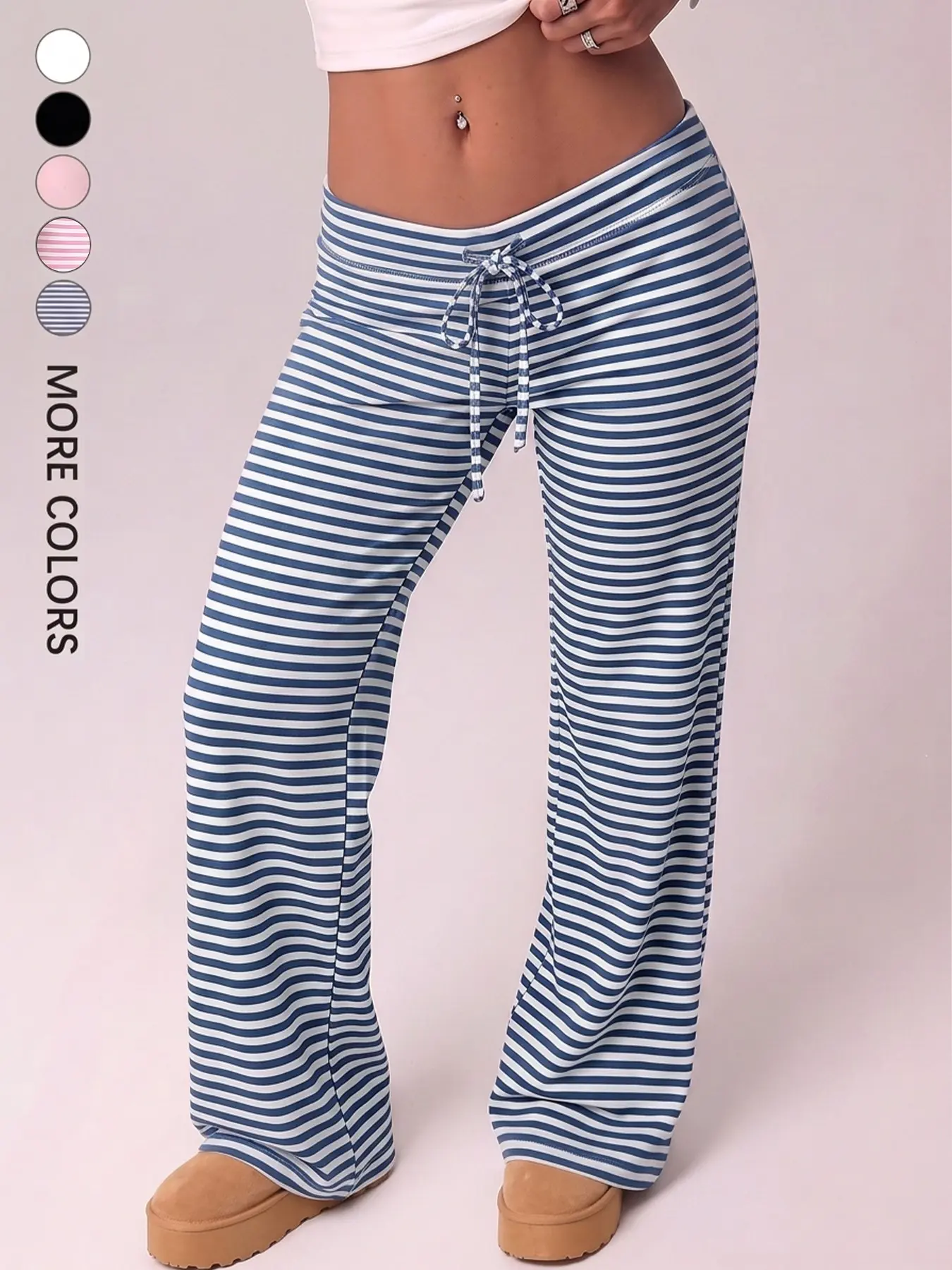 【Black Friday】Trendy Blue‑White Striped Wide‑Leg Pajama Bottoms For Women, Soft Drawstring‑Waist Loose‑Fit Loungewear Pants, Comfortable Sleep‑Wear Trousers, Multi‑Color Versatile Fall‑Winter Indoor & Daily‑Outfit Loungewear