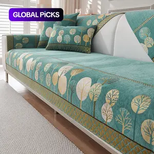 Boho Style Chenille Sofa Cover, Elastic Sofa Slipcover, 1 Count Geometric Embroidery Design, Soft Sofa Protector for Bedroom Office Living Room #TOP PICKS