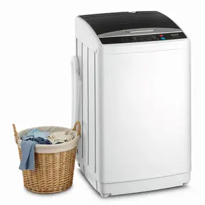 [ Father's Day Gift ]Winado 25LBS Portable Washing Machine, Full-Automatic Electric Laundry Machine with Stainless Steel Drum, Compact Washer and Spin Dryer Combo with Drain Pump for Home, Apartment, Light Grey