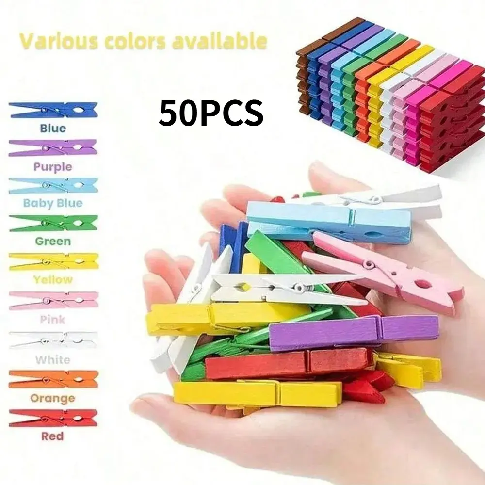 50PCS Various Colored Wooden Clothespins,Clothes Pins for Clip Pictures Photos Decorative,Small Colorful Wood Decoration Closepins Clips,Household Storage Products