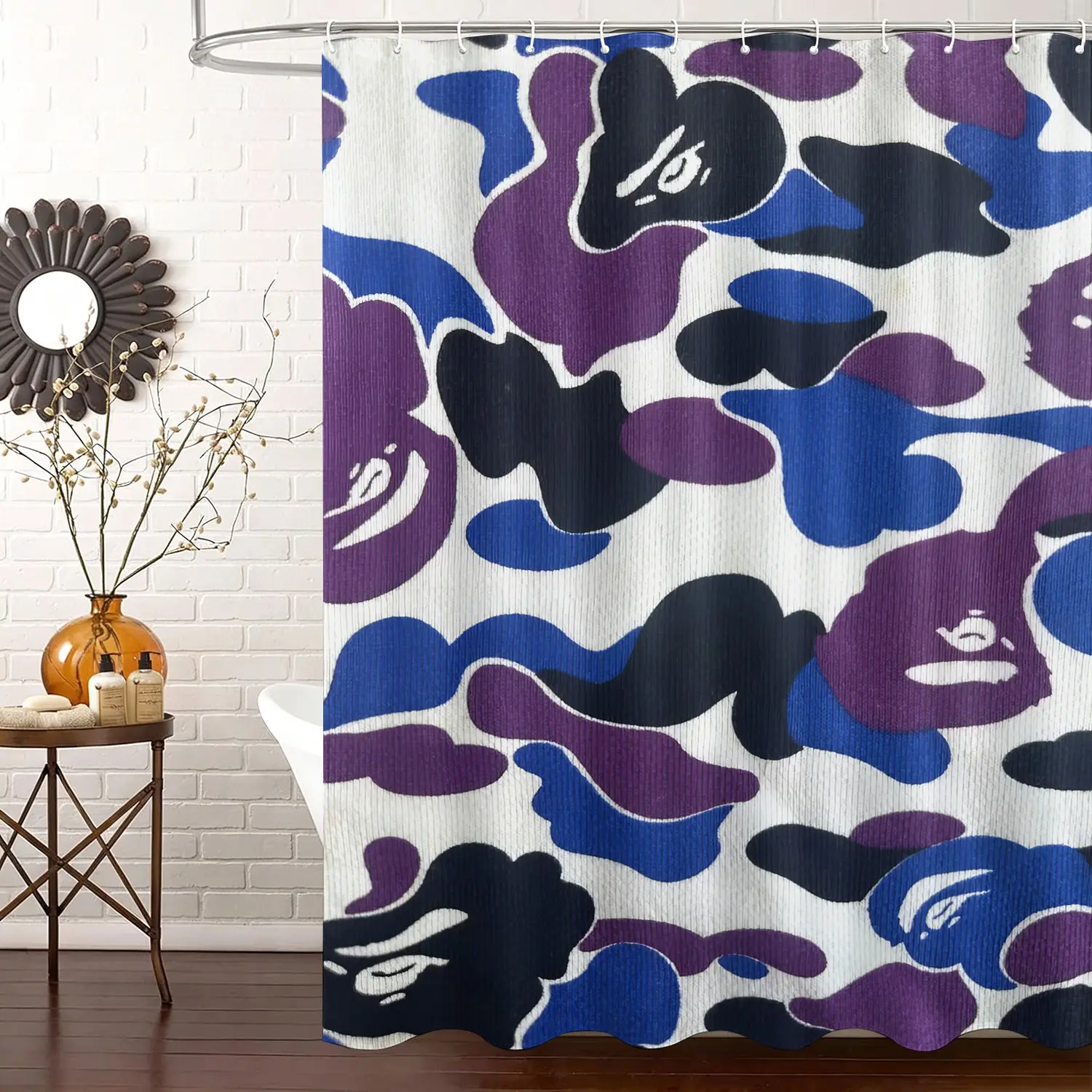 Camo Ape Head Pattern Shower Curtain, Waterproof Bath Curtain, Machine Washable, with Free Installation Hooks, Street Urban Fashion Home Decor, Ideal Gift for Street Lovers, Perfect for Bathroom Renovation