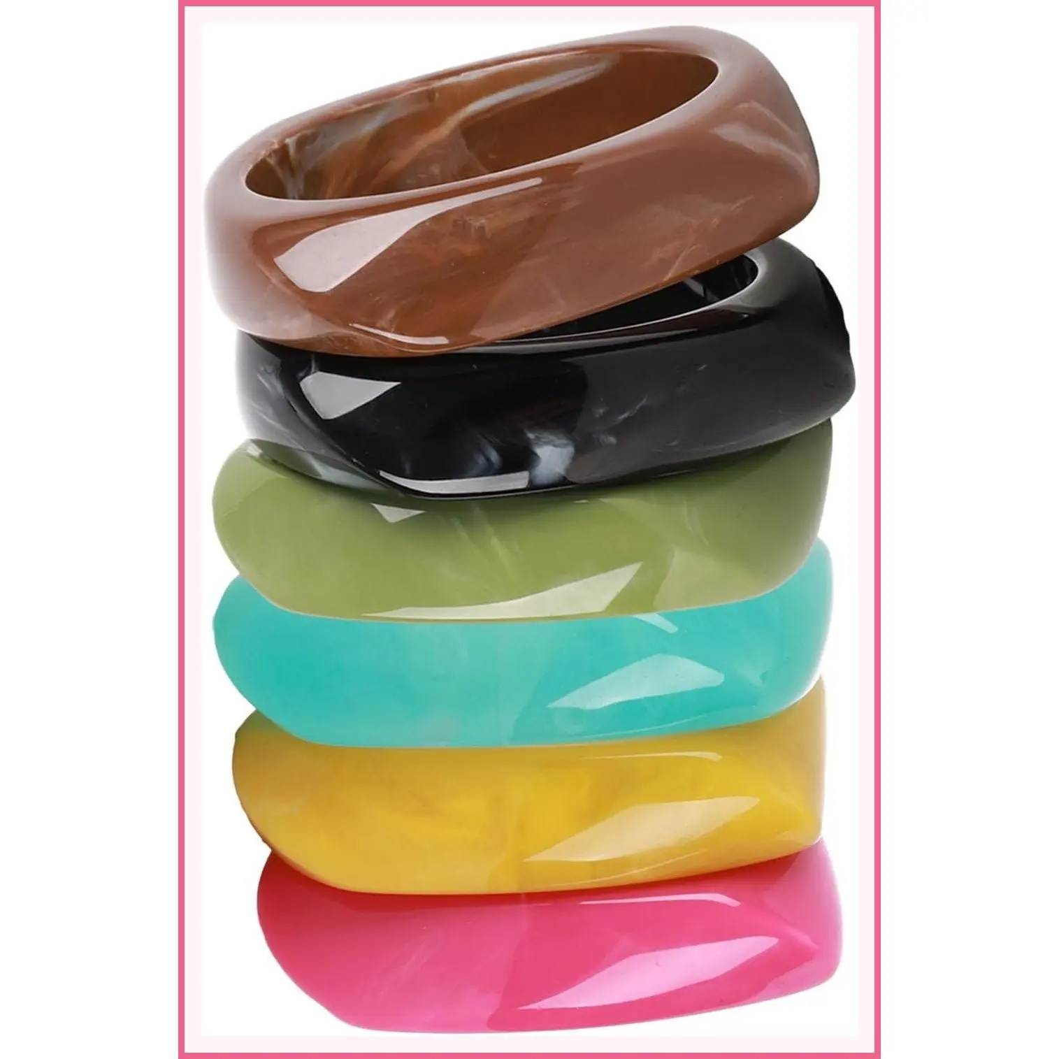 6 Pcs Chunky Acrylic Resin Bangle Bracelets for Women - Colorful Vintage Wide Irregular Geometric Plastic Bangles Jewelry
