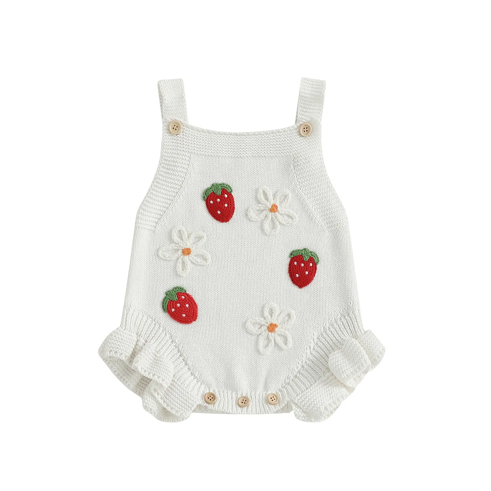 Canrulo Newborn Sweater Romper Baby Girl Crochet Knit Sweaters Rompers Embroidery Flower Strawberry Outfit Sleeveless Bodysuit