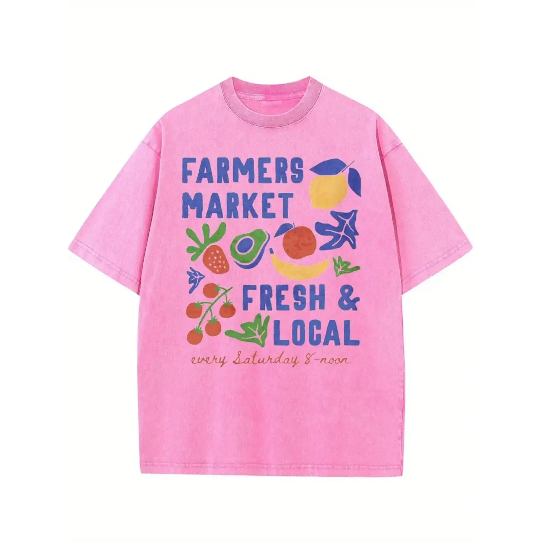 Women's Retro Washed Cotton T-Shirt with Geometric Print, Casual Street Style Loose Fit Short Sleeve Crewneck Top, Tops, Shortsleeve, Clothes, Fabric, Crew Neck, Round Neck, Graphic Tees, Loose Regular, Streetwear, Tshirt