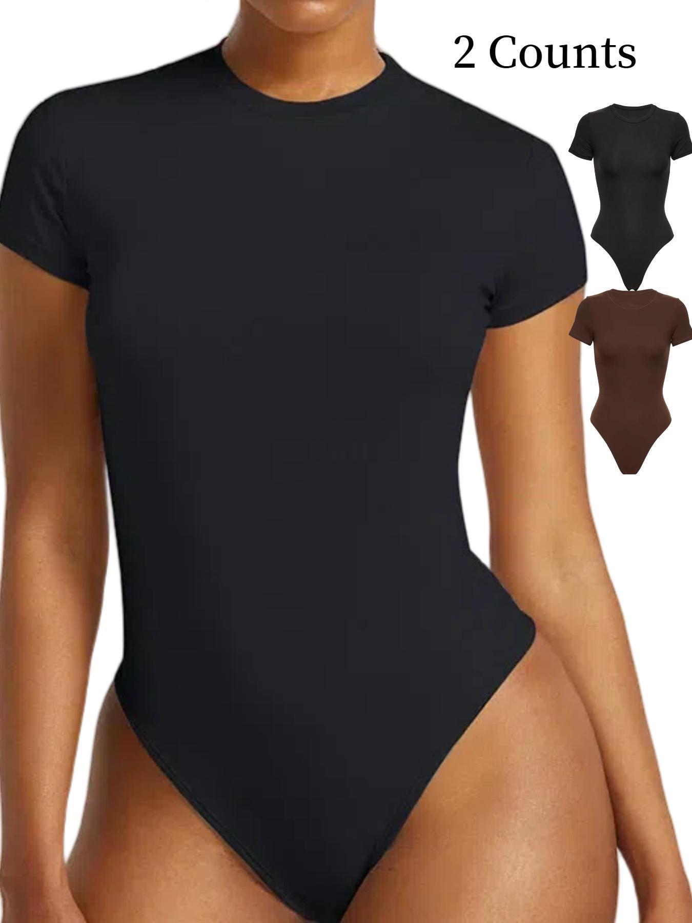 Women's Solid Color Short Sleeve Round Neck Shapewear Bodysuit, Casual Comfortable Breathable Tummy Control Butt Lifting Shaper for Daily Wear, Ladies Shapewear for All Seasons, Shapewear Clothes