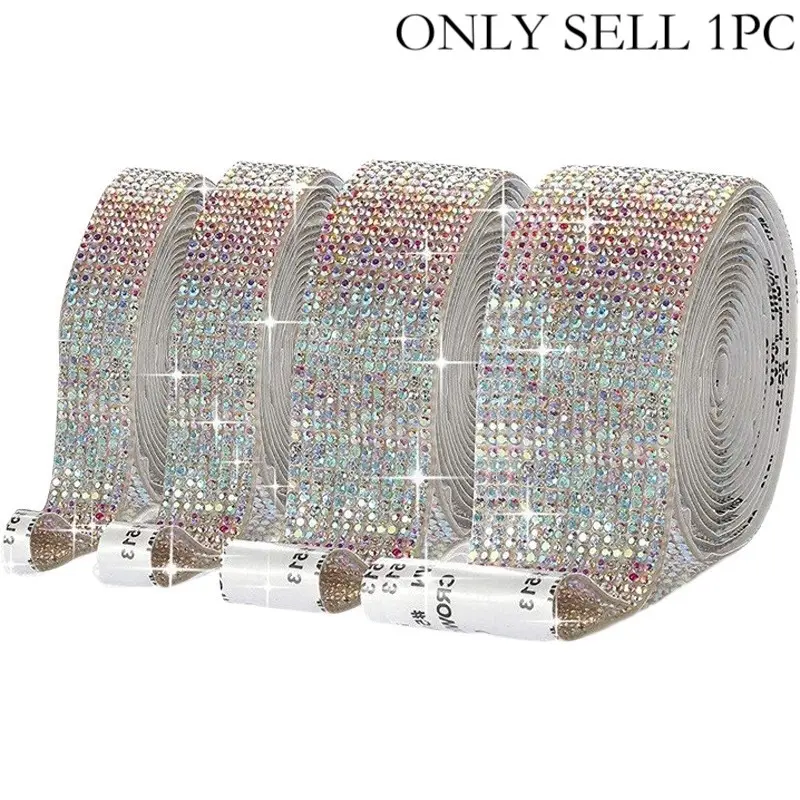 91cm/35.8in,AB Rhinestone Ribbon Roll – Self-adhesive Crystal Glitter Sticker Strips, Perfect for DIY Crafts, Gift Wrapping, Parties, Weddings, and Home Decor.