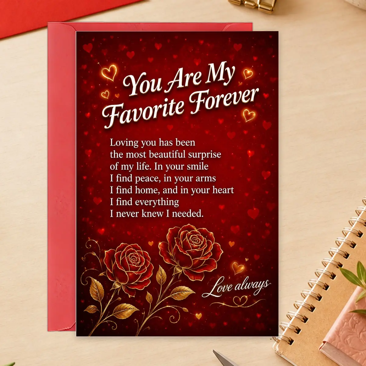 1pc Romantic Valentine'S Day Anniversary Card with Envelope, Love Message for Husband Wife Boyfriend Girlfriend, Red Rose Print Romantic Love Card for Spouse, Keepsake for Couple Special Occasions