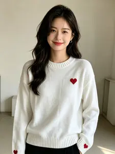 Basic Heart Knit Sweater, Loose Fit Lazy Style, Versatile Commute Pullover, Fall Winter Fashion, Comfortable and Stylish