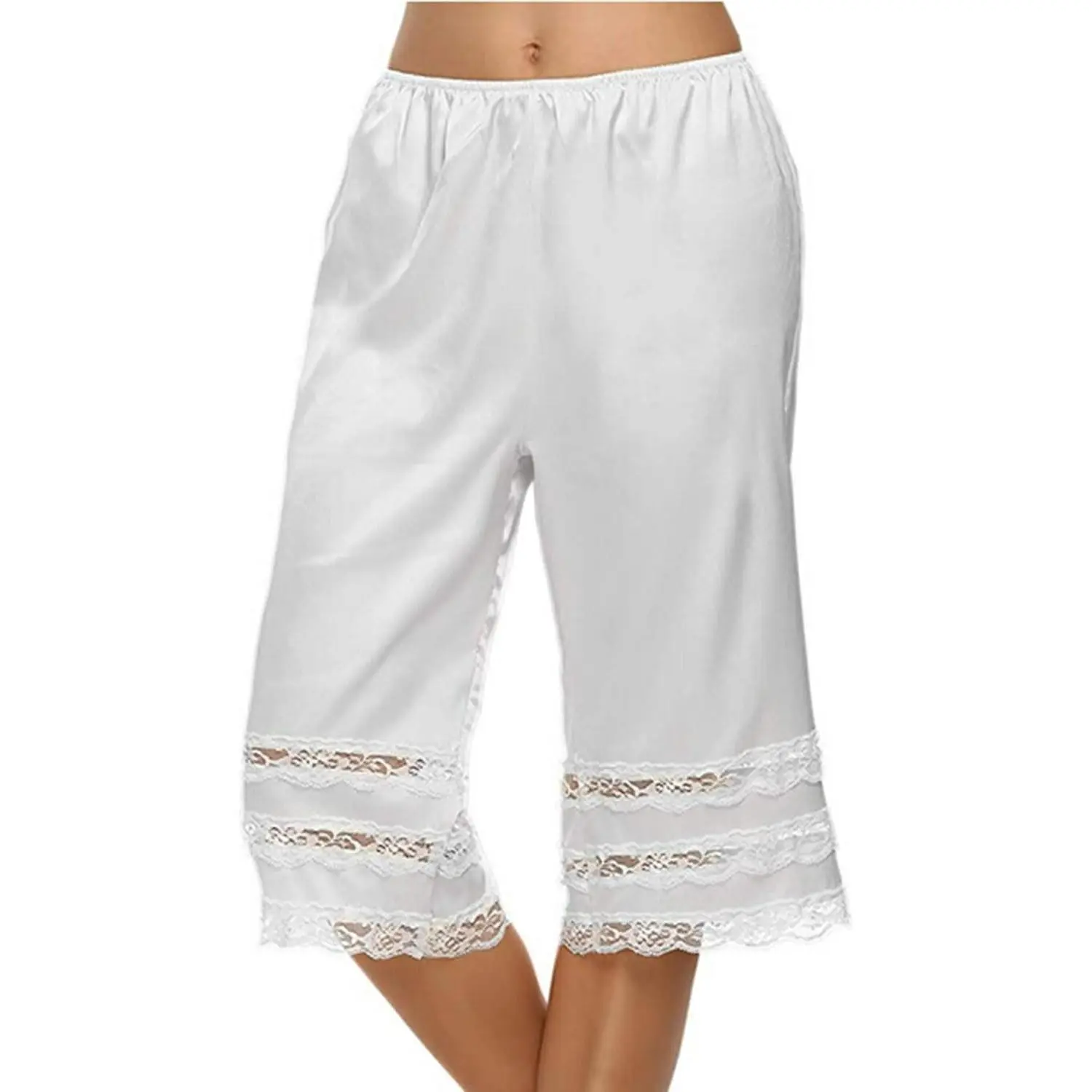 Women's Lace Trim Culotte Slip Snip-it Pettipants Bottom Split Skirt Bloomers Lingerie Satin Pant SlipGift