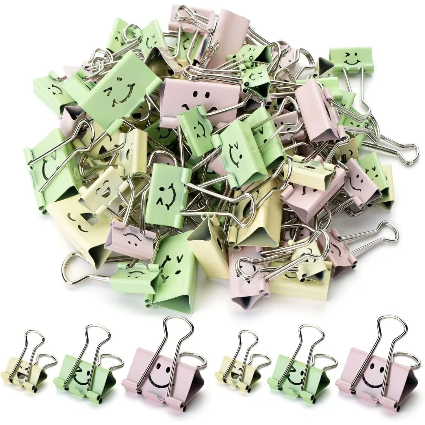 - Cute Binder Clips, 80 count,  Sizes | Smiley Binder Paper Clips, Bulk Paper Clamps for Office Supplies, , School, Business, Document Organizing