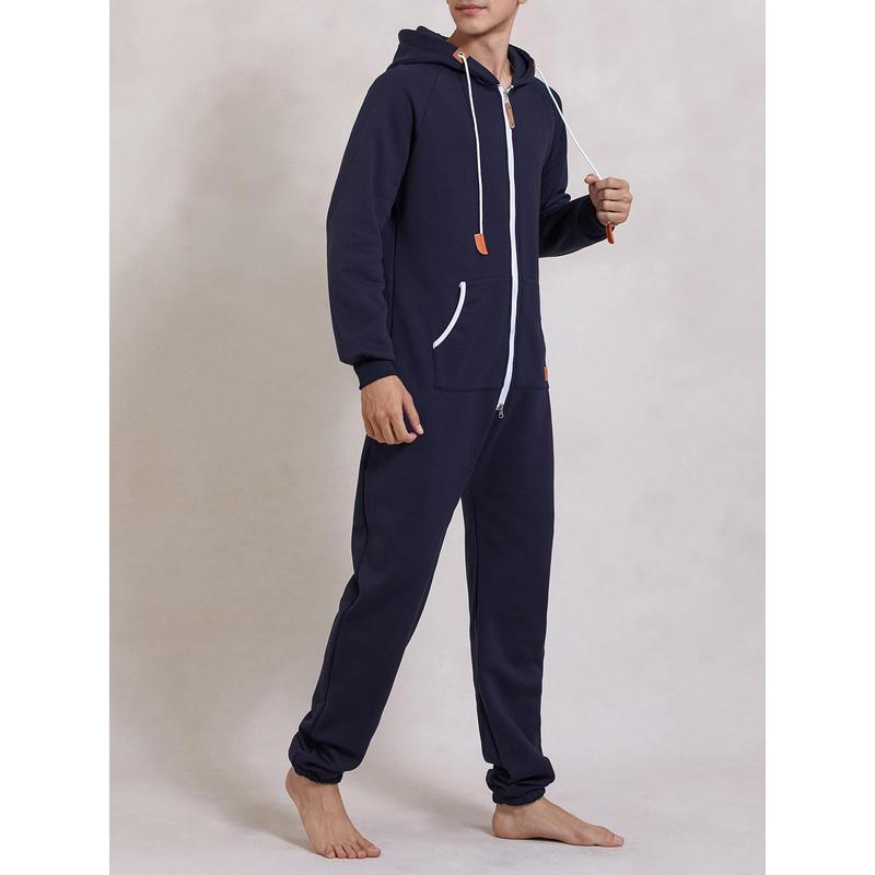 Men's Fleece-Lined Jumpsuit - Hooded Long Sleeve Full-Zip Overalls with Kangaroo Pockets| Winter Workwear, Thermal Coverall, Outdoor Work Suit, Heavy Duty Overalls, Cold Weather Gear Can be used with raincoat