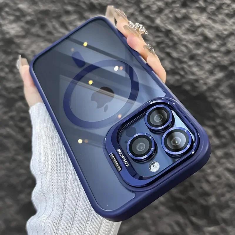 Luxury Magnetic Shockproof Phone Case For iPhone 16 17 15 14 13 12 Pro Max Funda With Magsafe Stand & Glass Lens Protector Cover Luxury Magnetic Shockproof Phone Case For iPhone 16 17 15 14 13 12 Pro Max Funda With Magsafe Stand & Glass Lens Protector Cover