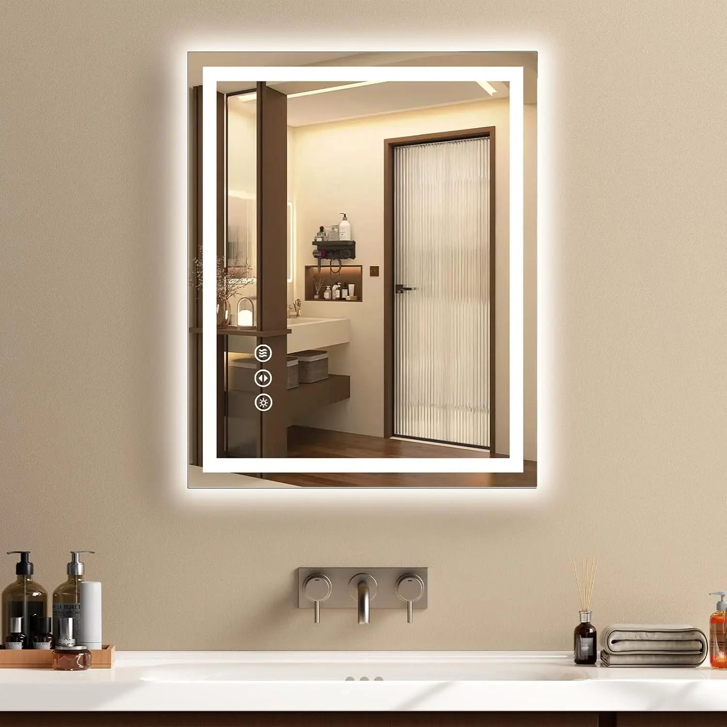 24"x30" Frameless LED Bathroom Mirror with Tempered Glass - Anti-Fog Heat, Front & Back Lighting, Shadow-Free, Stepless Dimmer, 3 Color Modes, Memory Function, Shatter-Proof, Wall-Mountable (Vertical/Horizontal) for Over Sink Bathroom Fixtures