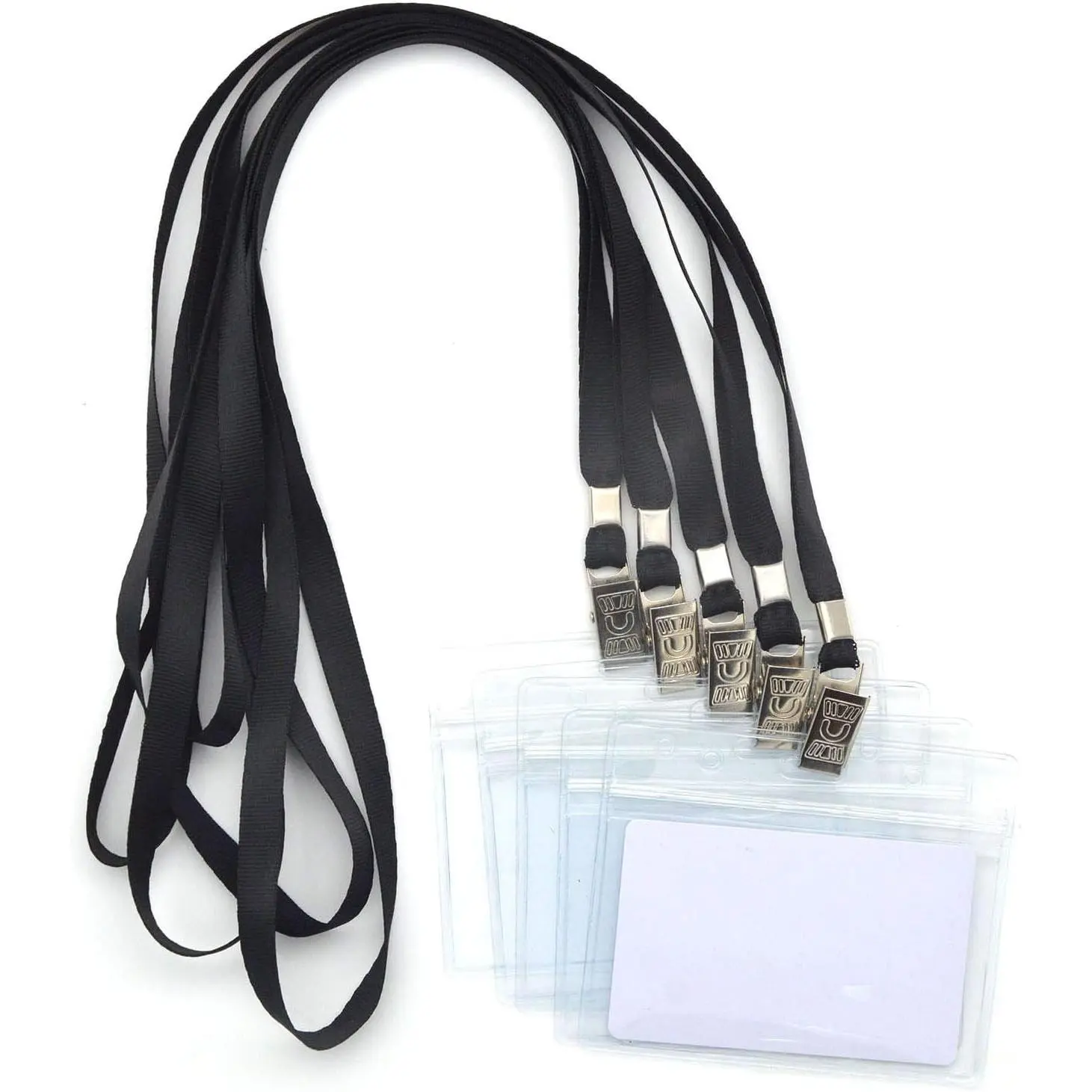 50 Pcs Waterproof Type Clear Plastic Horizontal Name Tag Badge Id Card and 50 Pcs Black Nylon Lanyard