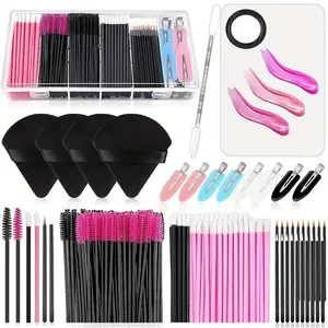 Multifunctional Makeup Tool Set with Storage Box, Makeup Brushes, Palette Spatula, Triangle Powder Puff, Eyeliner Brush, Lip Brush, Hair Clip