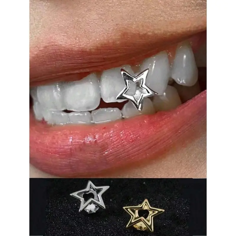 1pcFashionToothJewelry,HollowStarStripedZirconiaCombination,SingleArcHollowUniqueHiphopToothDecoration,SuitableForParty,Everyday,Gift,StagePropsOralCosmetic Multicolor