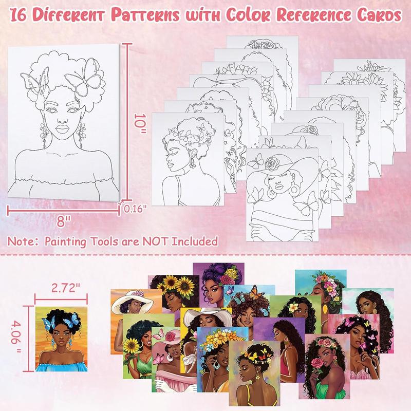 16 count Pre Drawn Canvas for Painting for Adults Sip and  Kit Pre Printed Canvas to  DIY Art Party Supplies Girls Night Date Night (Flower Girl, 8x10 in)