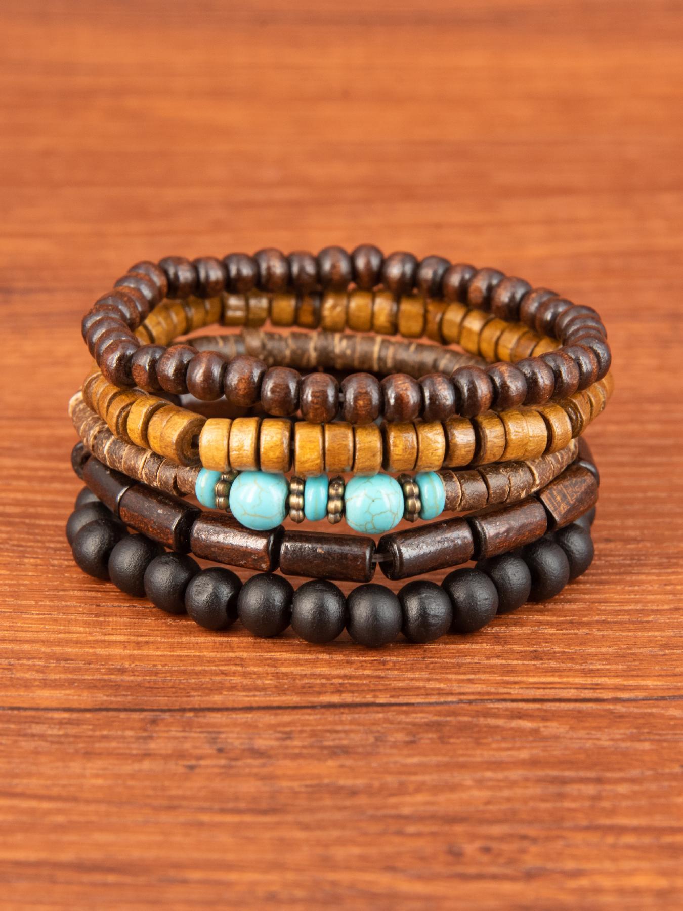 Boho Style Wooden Beaded Bracelet, Vintage Trendy Bracelet, Fashionable Jewelry for Women & Girls for Daily Decoration, Beaded Bracelet Set