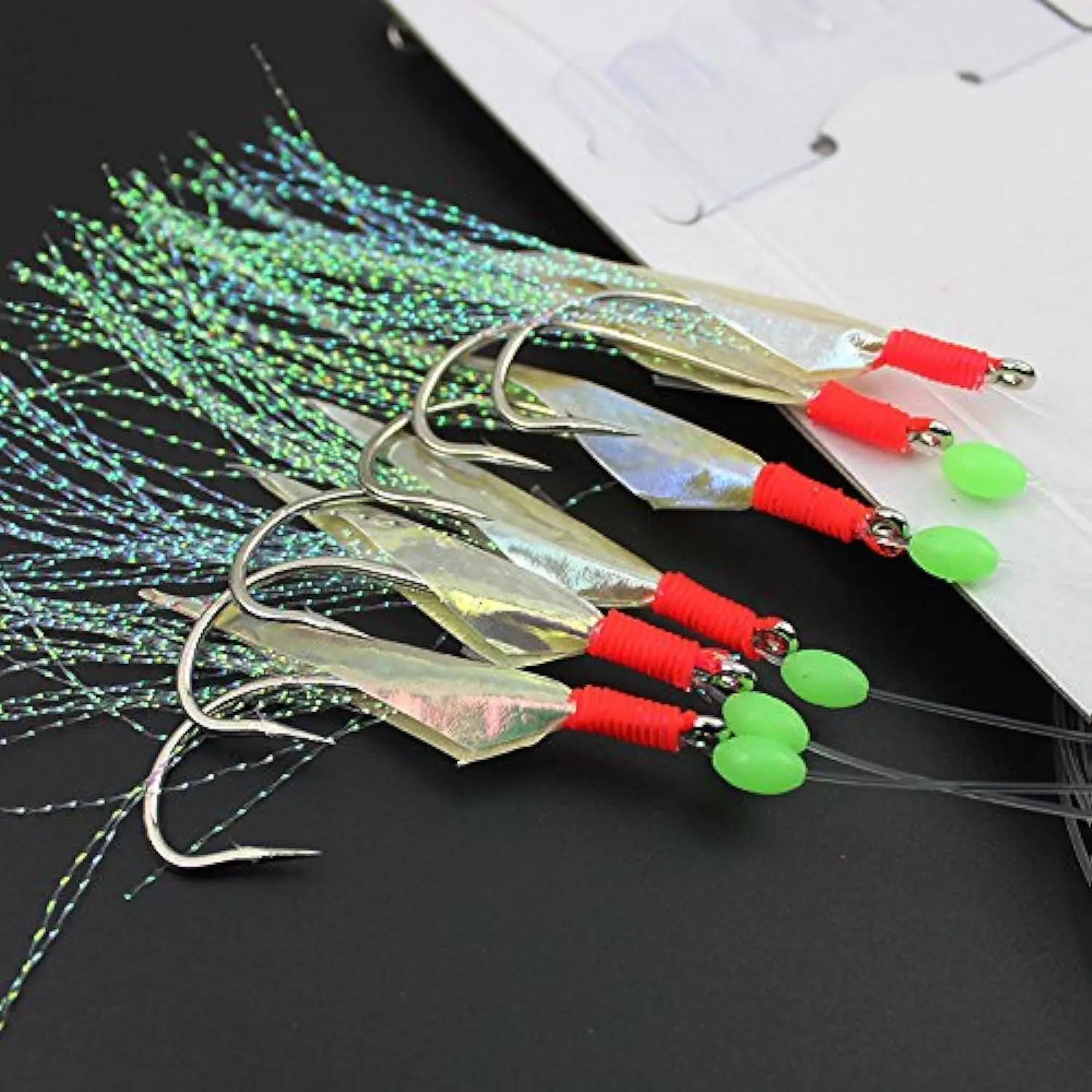 Luminous Sabiki Fishing Rigs with Real Fish Skin and Glow Beads, High Carbon Steel Hooks for Freshwater & Saltwater, No, Freshwater Fishing