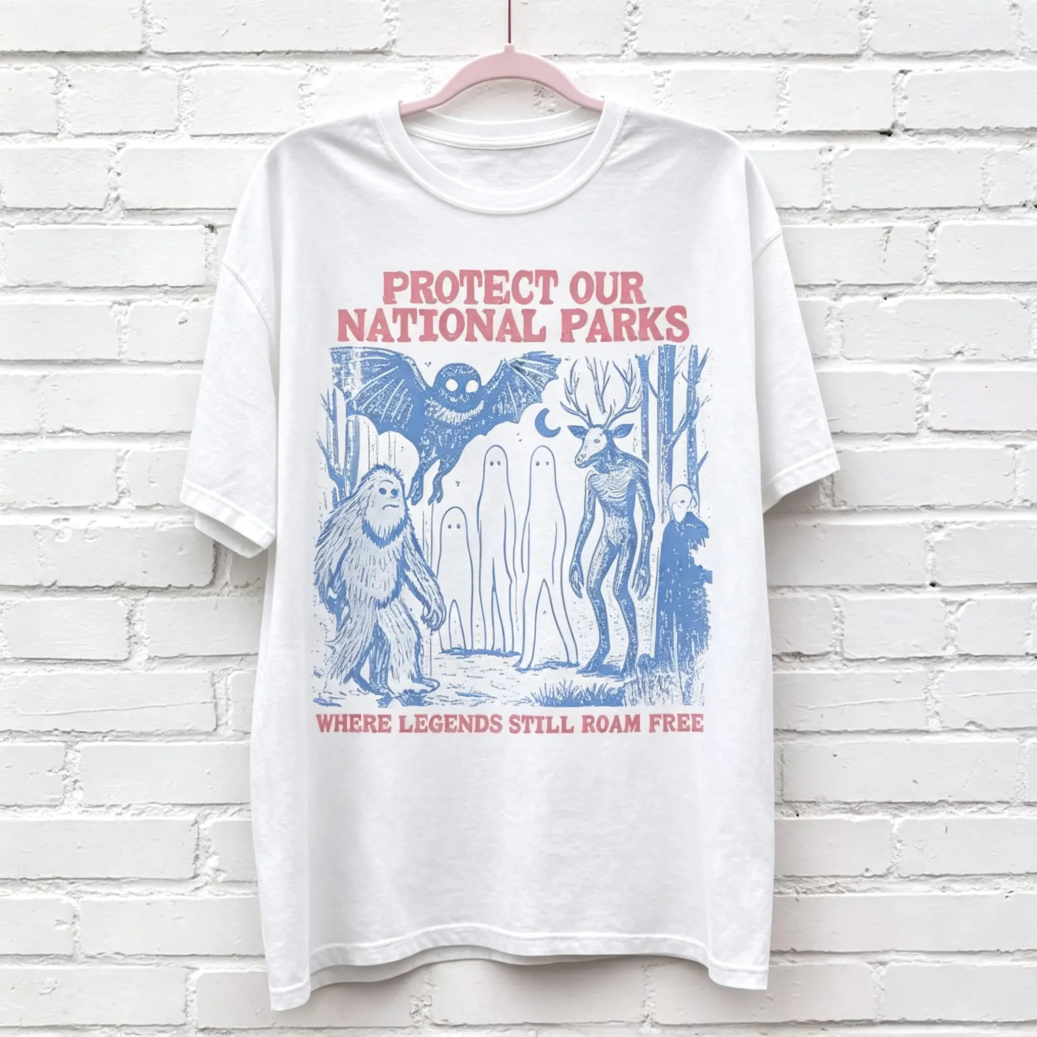 Cryptid National Parks Oversized Tshirt Women Vintage Camping Hiking Wanderlust Graphic Printed Short Sleeve Top