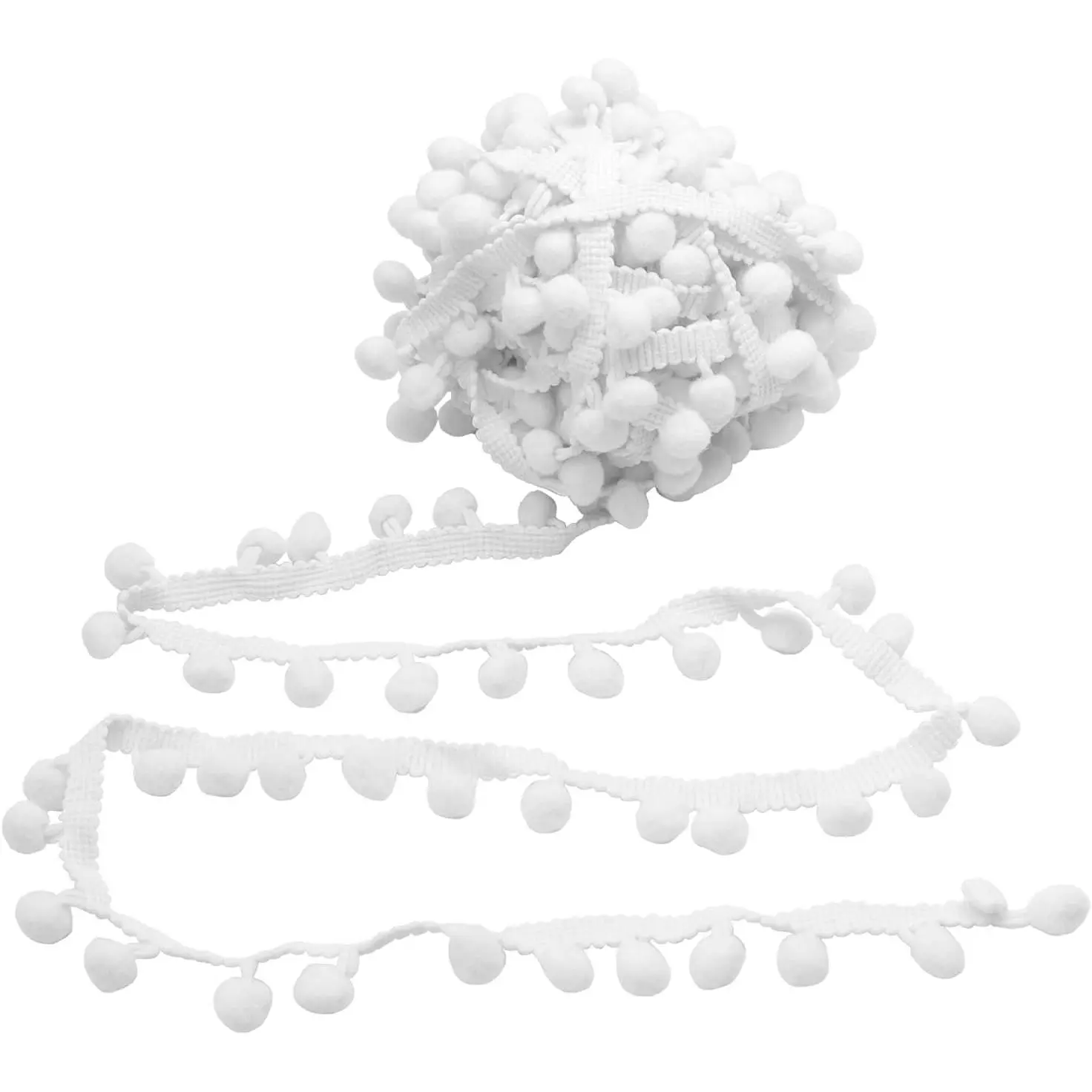 10 Yards 1 Inch Wide White Pom Pom Trim Textured Fringe Ribbon for Sewing DIY Crafts Curtain Clothes Pillow Home Decoration
