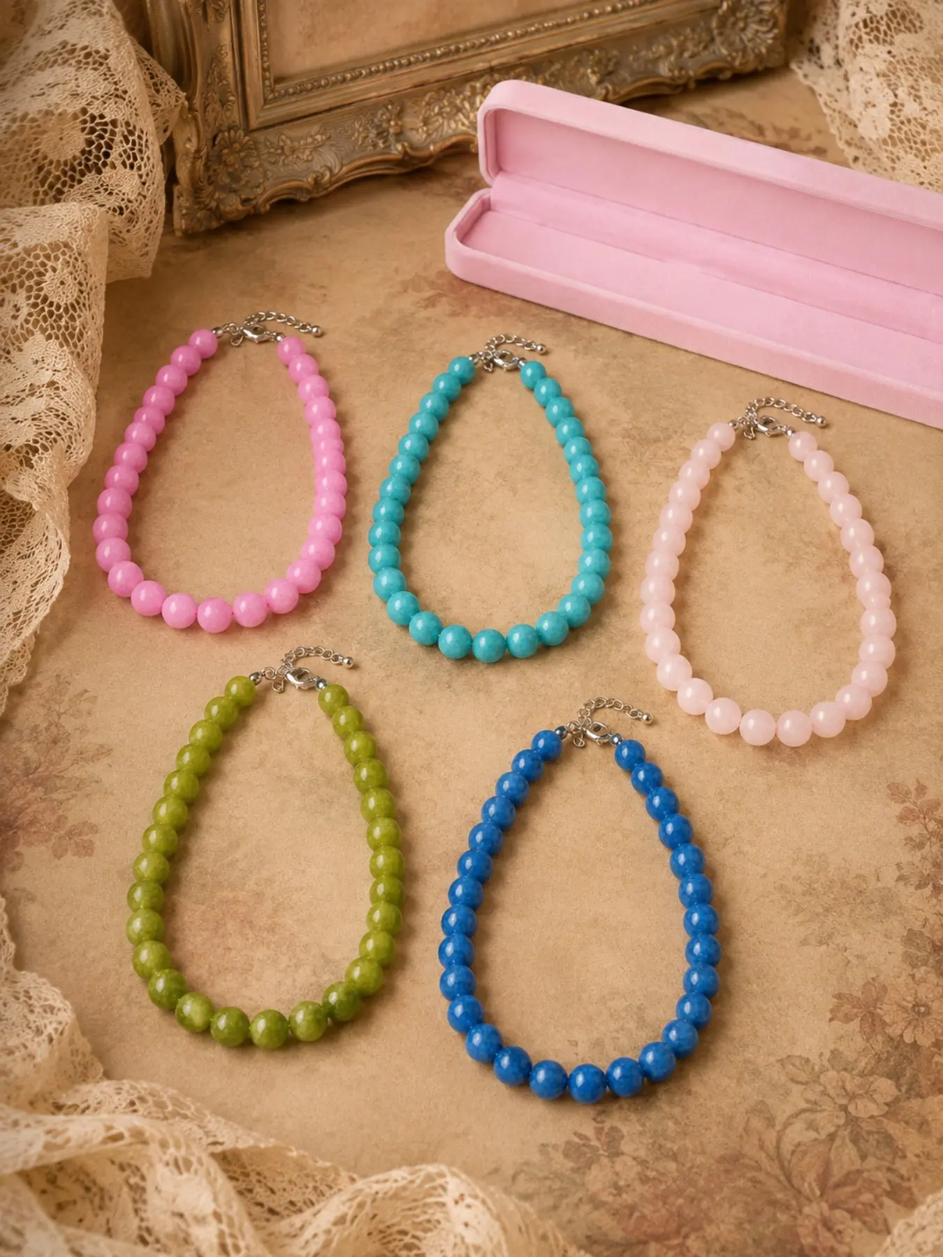 Colorful Beaded Necklace for Women with Jewelry Box Included, Round Bead Choker with Extension Chain, 5 Color Options, Elegant Statement Jewelry for Back to School, Wedding Season, Bridesmaid Gift, Holiday Gift for Her