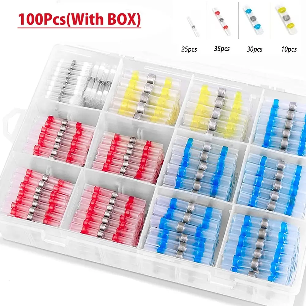 100pcs Heat Shrink Tubing Set, Durable Sleeves, Solder Seal Electrical Connectors, Wire Cable End Caps Kit, Car Truck Boat Wiring Repair