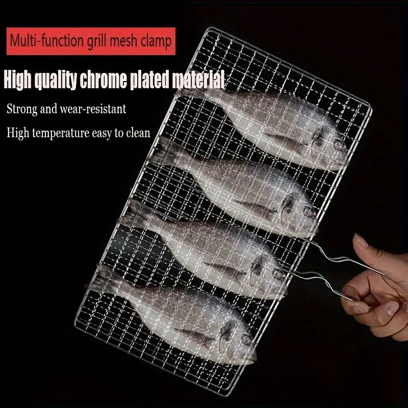 1pc Foldable BBQ Grill Basket Fish Roaster, Portable Vegetable Basket Fish Holder With Removable Handle, BBQ Grill Rack Grill Basket For Fish Vegetables Steak Shrimp Chops, Stainless Steel, Outdoor Cooking Barbecue