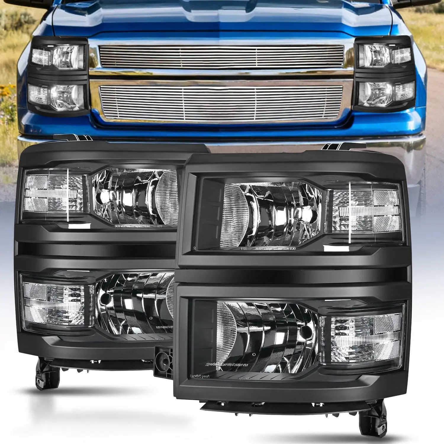 Nilight 2014 2015 Chevy Silverado 1500 Headlight Assembly Black Housing Clear Reflector