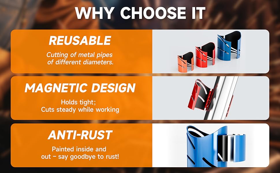 Metal Pipe Cutting Guide 3 Packs, Pipe Saddle Template, Pipe Marking Tool, Magnetic Pipe Notching/Coping Tool for Precision Cutting Angles at 22.5°, 45°, 90°(Multi-Size Pack 1-7/8", 2-3/8", 2-7/8")