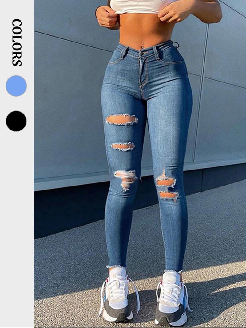 Ripped Skinny Stretchy Jeans for Women High Waisted Stretch Slim Fit Distressed Butt Lifting Denim Stretchy Jeans Pants
