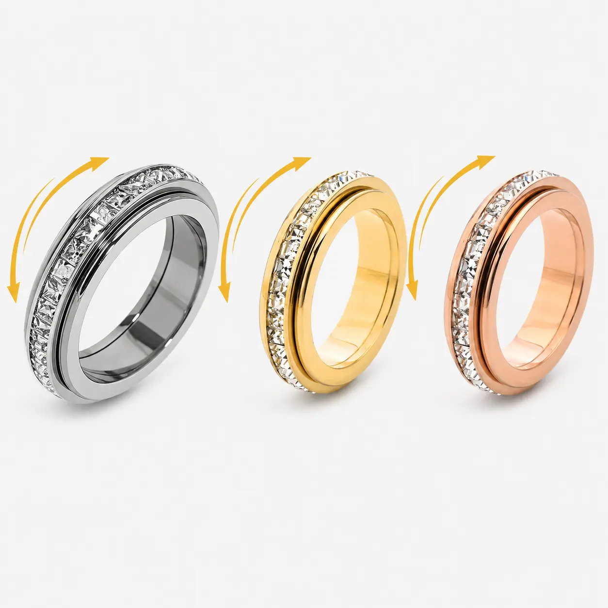 Anxiety Rings for Women and Men Titanium Steel Spinner Fidget Band Rings with Cubic Zirconia for Stress Relief and Wedding Promise Comfort Fit Size 5 to 12