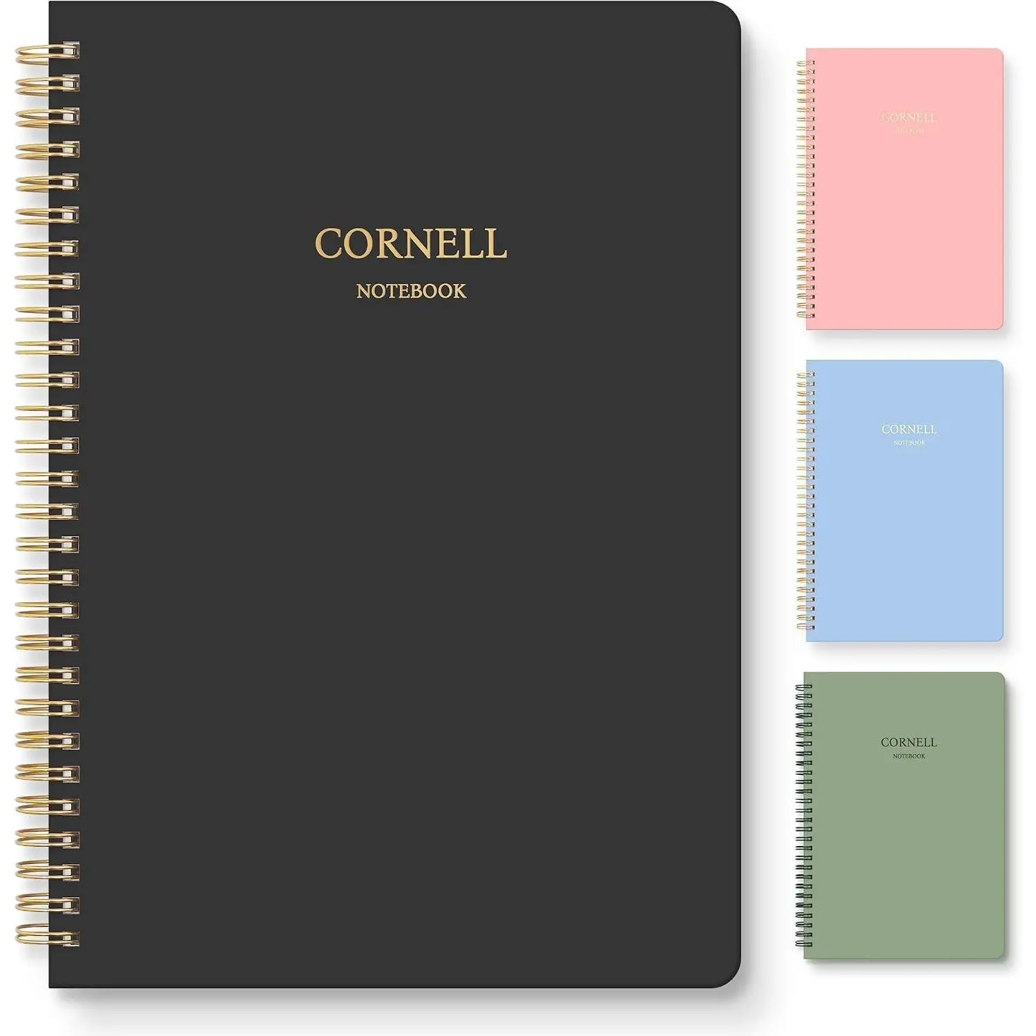 Hardcover Cornell Notes Notebook 7.2" x 10" | Spiral College Ruled Aesthetic Study Notebook for School, Work & Meeting Notes - Black