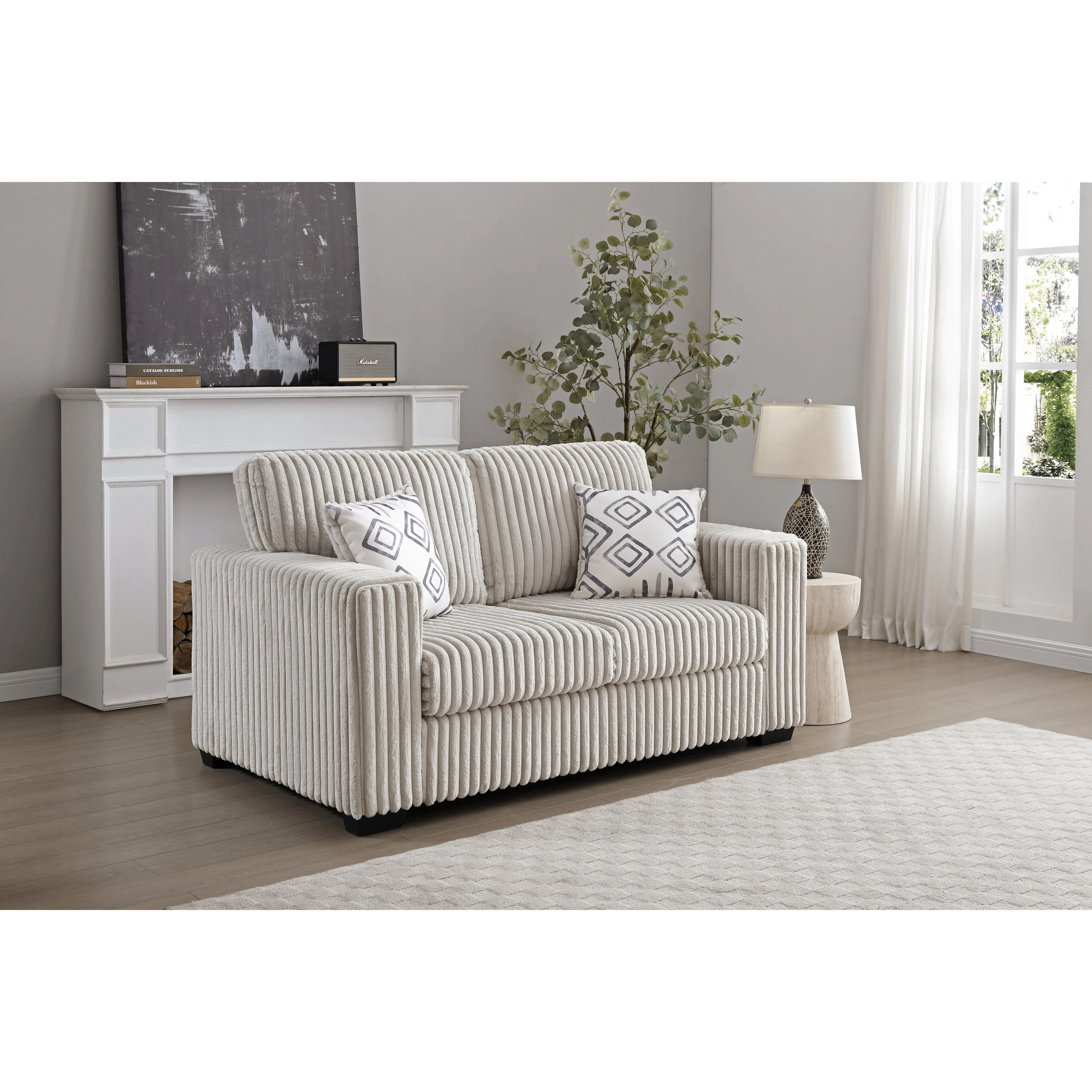 ARCH Teddy Loveseat Ivory Upholstered 2-Seater Sofa Couch for Living Room, Small Space Compact Settee with Soft Teddy Fabric, Cozy Apartment Furniture, Modern Home Seating, 2-Person Couch, Home Furniture and Household Product Search Terms