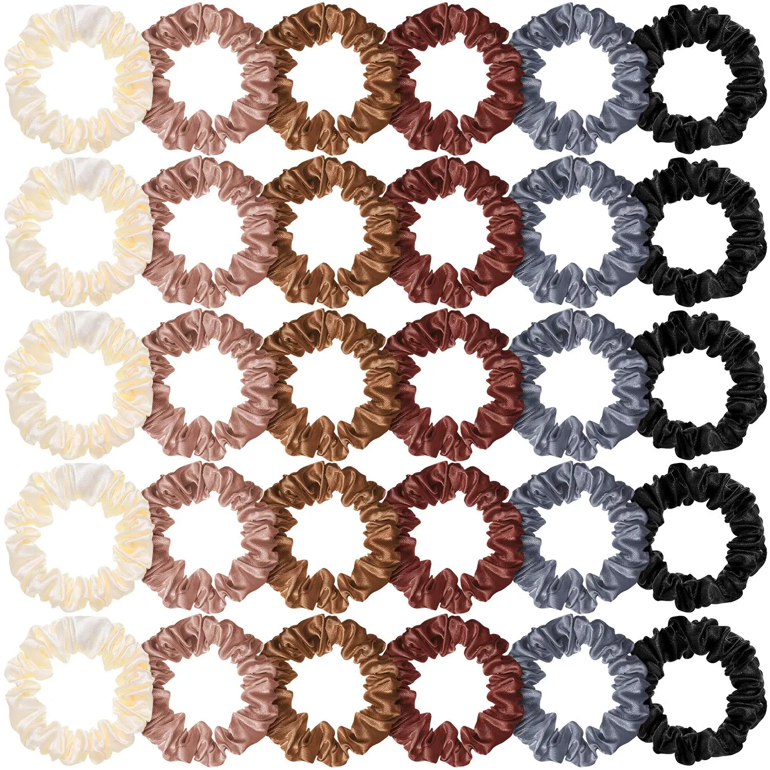 30 count Small Satin Silk Scrunchies Bulk for Women, Thin Hair Ties Mini Scrunchy Bands Skinny Ponytail Holders for Thick Curly Hair Pony Tails Wrist Decor(Colorful)