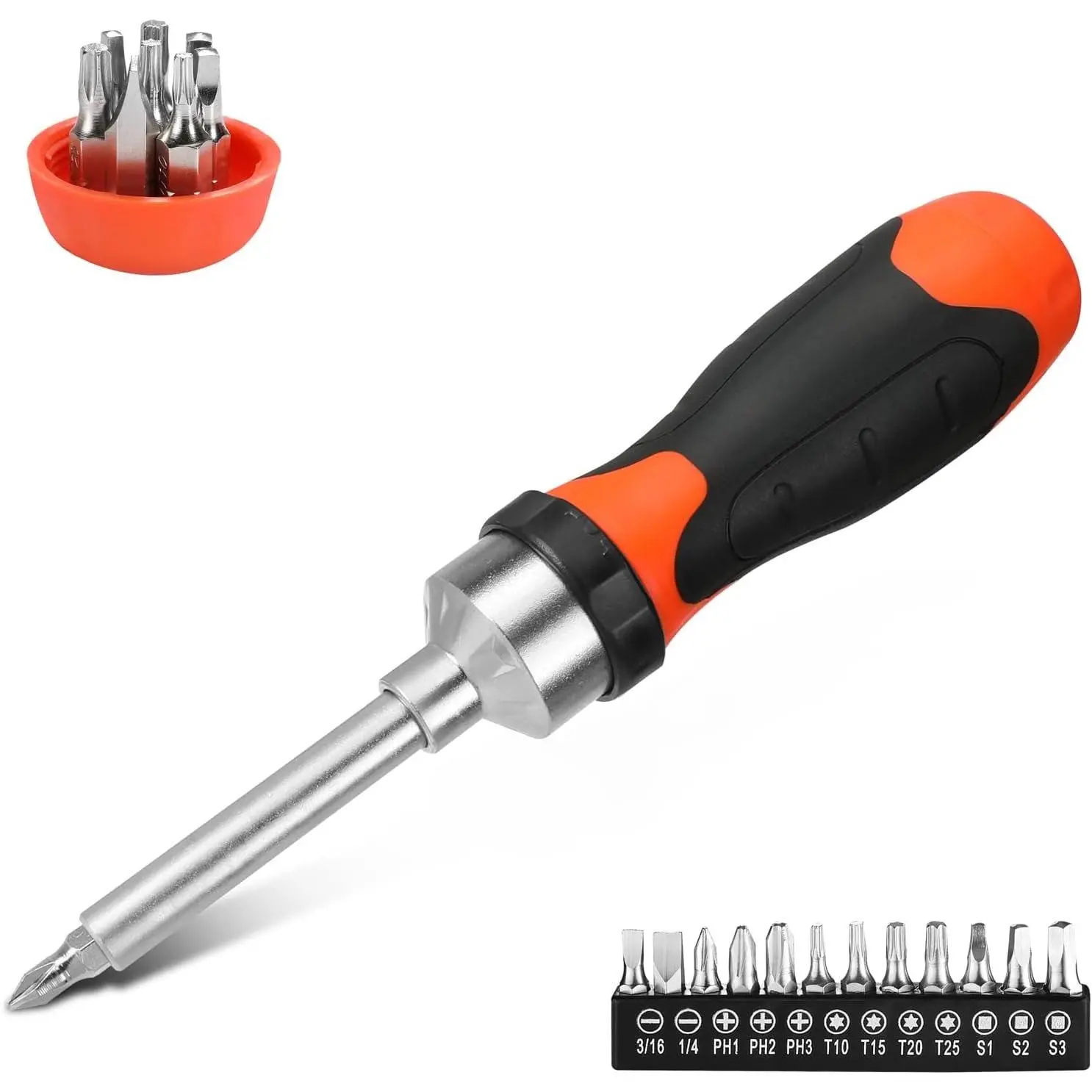 13-in-1 Multi-bit Ratcheting  Set Tool  in , Portable Multi-purpose Ratchet Screw-driver, Slotted//Torx/Square