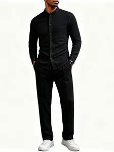 New Arrival Men's Casual Gingham Workwear Jacket, Collared Blouse, Long Sleeve, Slim-Fit, Spring & Fall, Two-Piece Set