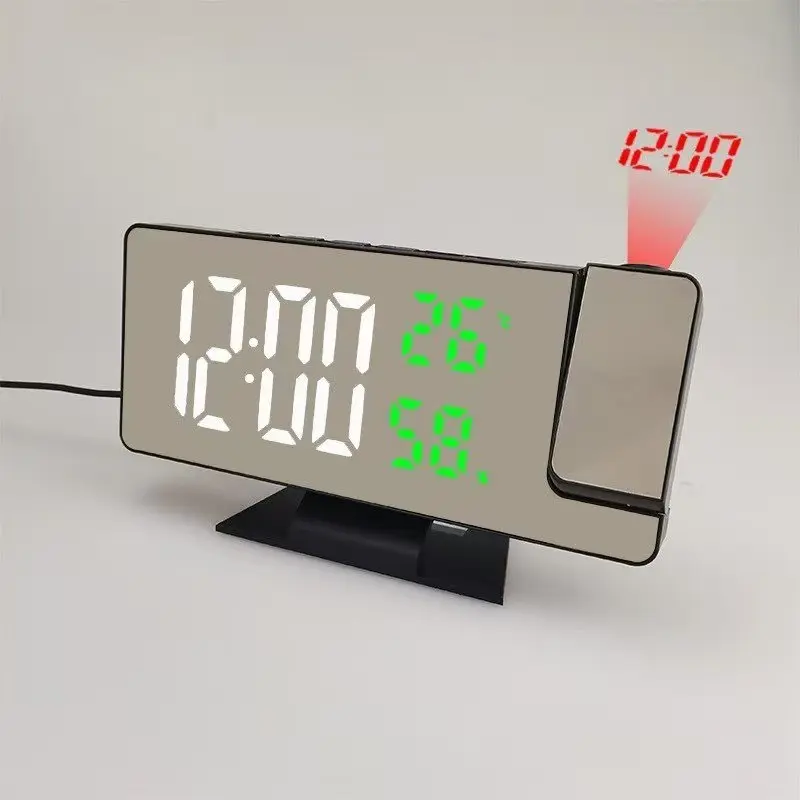 LED Projection Alarm Clock, Smart Digital Display, USB Powered, Adjustable Angle, Temperature & Humidity, 3 Brightness Levels, 12/24 Hour, Abs Material, Projection Alarm Clocks For Bedrooms