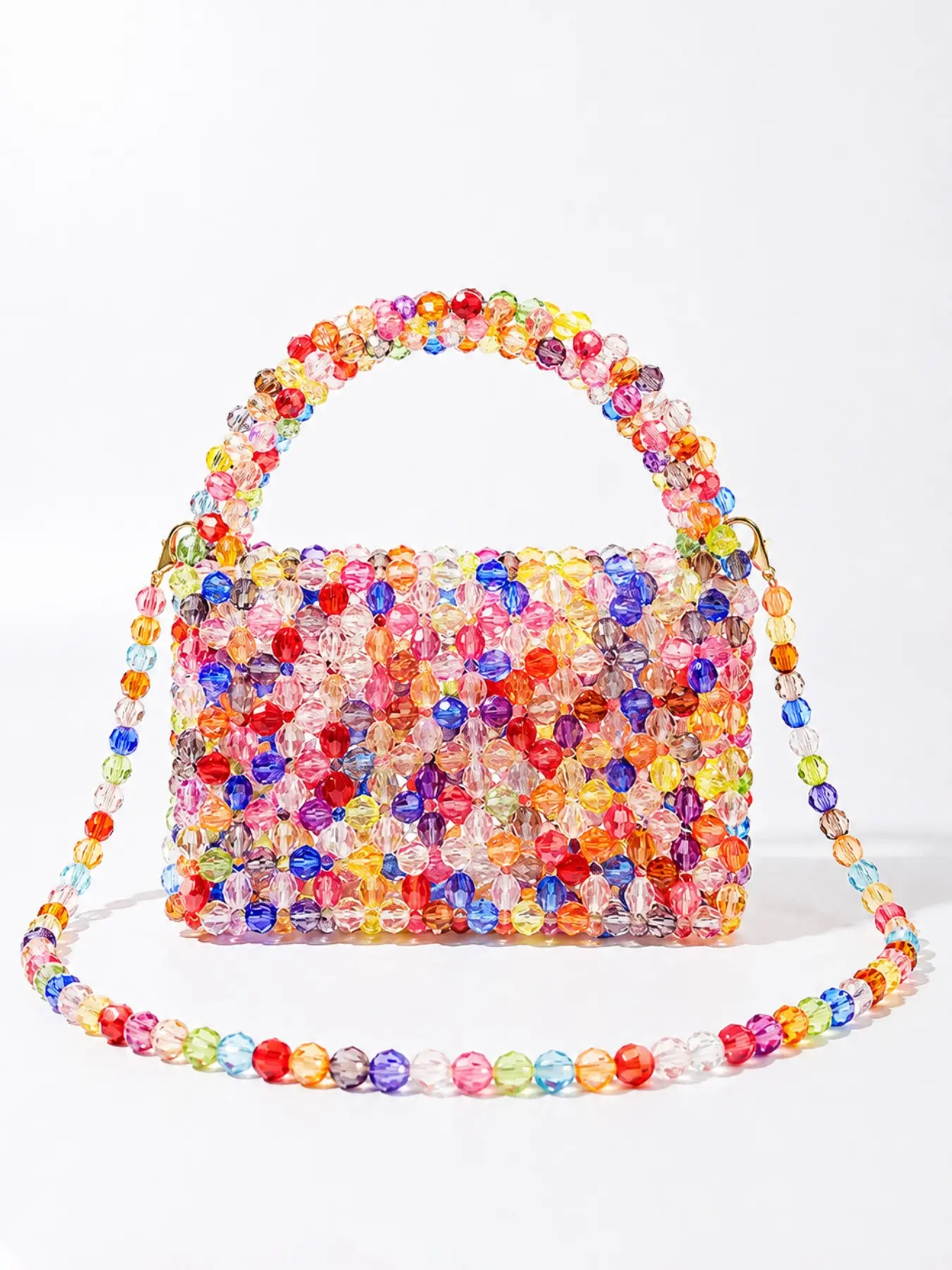 Handmade Colorful Beaded Handbag for Women, Dopamine Style Candy Crystal Purse, Y2K Aesthetic Mini Tote Bag, Fashion Shoulder & Crossbody Bag, Cute Rainbow Acrylic Bead Bag for Summer Vacation, Party, Dating & Festival Outfits