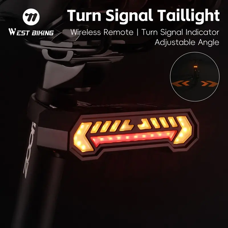 WEST BIKING ABS Plastic Bike Taillight with Turn Signals - Wireless Remote Controller, 6 Remote Modes, High-Visibility Battery-Powered Cycling Light, Stable Seatpost Mount, Easy Installation Bike Accessory for Night Riding Safety