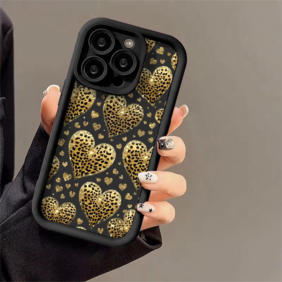 Phone Case - 1pc Leopard Print Golden Heart Phone Case Suitable for Apple iPhone 17 E Air Pro ProMax iPhone16 15 14 Plus 13 12 Mini 11 X XS XR Antidrop Shock Proof All Inclusive Lens Protection Light Luxury Style