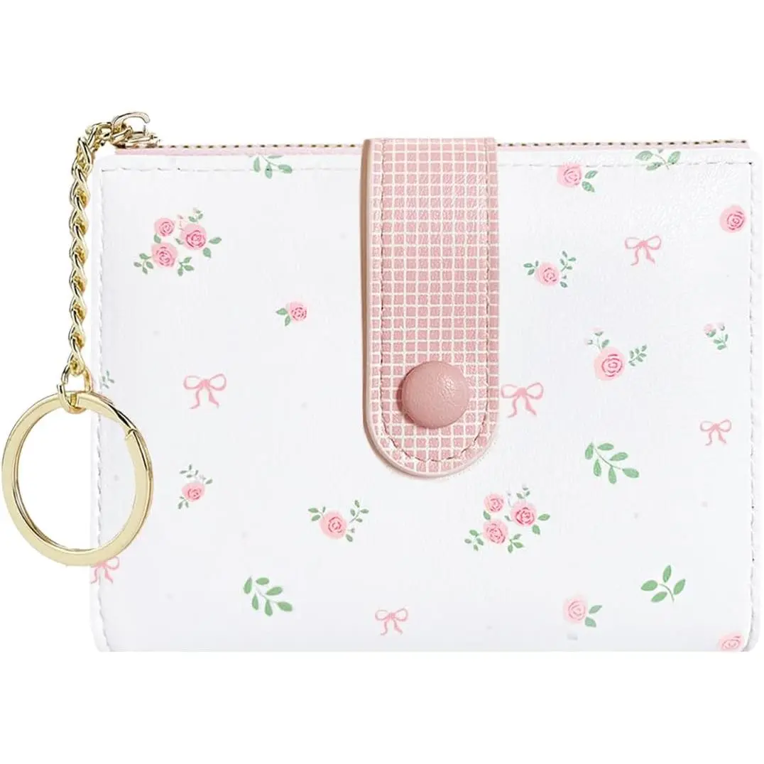 Cute Rose Prints  Wallet for Women Girls (381PINK) | Mini Bifold Wallet, 5 Card Slots, ID Window,  Pocket