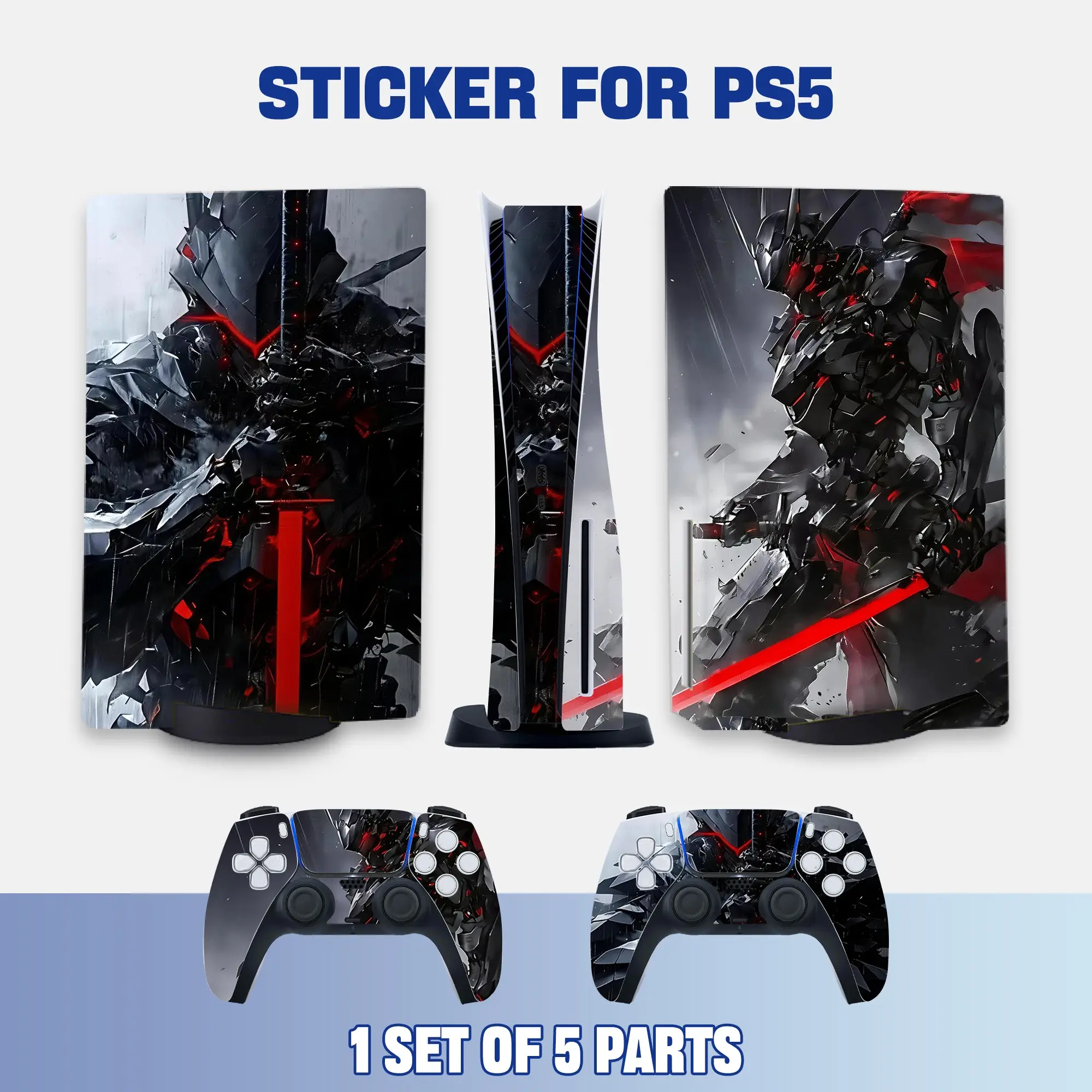 Futuristic Mecha Style Ps5 DVD Edition Vinyl Stickers, Full Coverage Waterproof Scratch-Resistant Dustproof Removable Adhesive-Free, Aesthetic Stickers