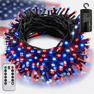66ft 200LED Red White Blue Patriotic Lights for 4th of July Decoration Battery Fairy String Lights Indoor Outdoor Waterproof Remote Timer 8 Modes for Independence Day American Flag Holiday