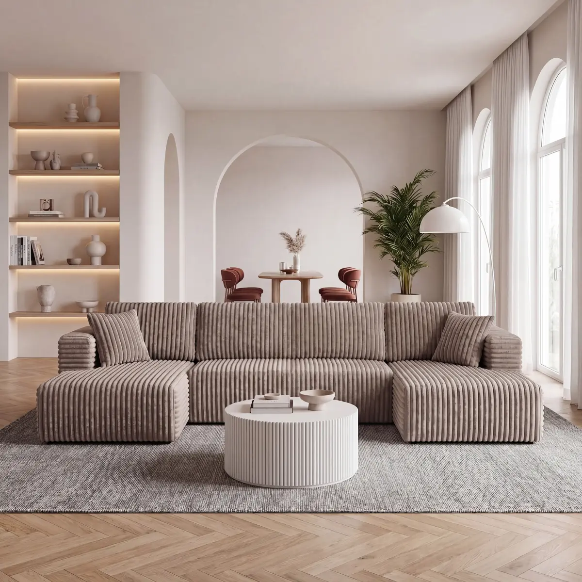 [Bellemave] U shape Modular Sectional Sofa, Compressed Sectional Sofa Modern Minimalist Style Corduroy Couch, Sleeper Sofa for Living Room, Bedroom, Comfy Compressed Sofa Couch Space-Efficient
