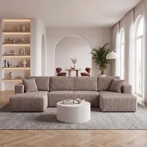 U shape Modular Sectional Sofa, Compressed Sectional Sofa Modern Minimalist Style Corduroy Couch, Sleeper Sofa for Living Room, Bedroom, Comfy Compressed Sofa Couch Space-Efficient ,KHAKI    RR