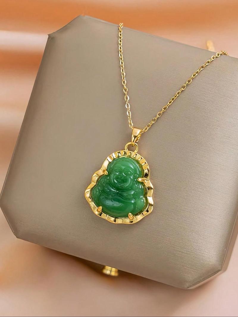 Buddha Pendant Necklace for Women & Men, Fashion Jewelry for Party, Daily Clothing Decor, Trendy All-match & Exquisite Jewelry for Birthday Gift, Flat Byzantine Chain